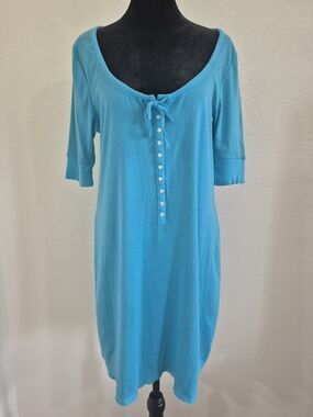 Turquoise Button-Front Scoop Neck Dress